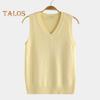 Women Knitting Vest V-Neck Sleeveless Ribbed Trim Solid Color Vest Tops Autumn Winter Loose Fit Knitwear