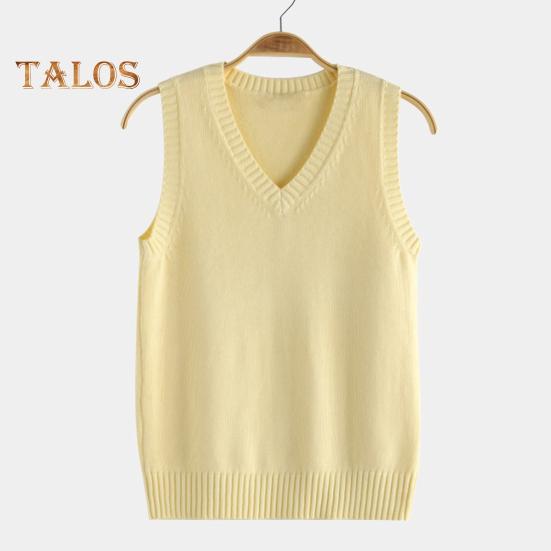 Women Knitting Vest V-Neck Sleeveless Ribbed Trim Solid Color Vest Tops Autumn Winter Loose Fit Knitwear