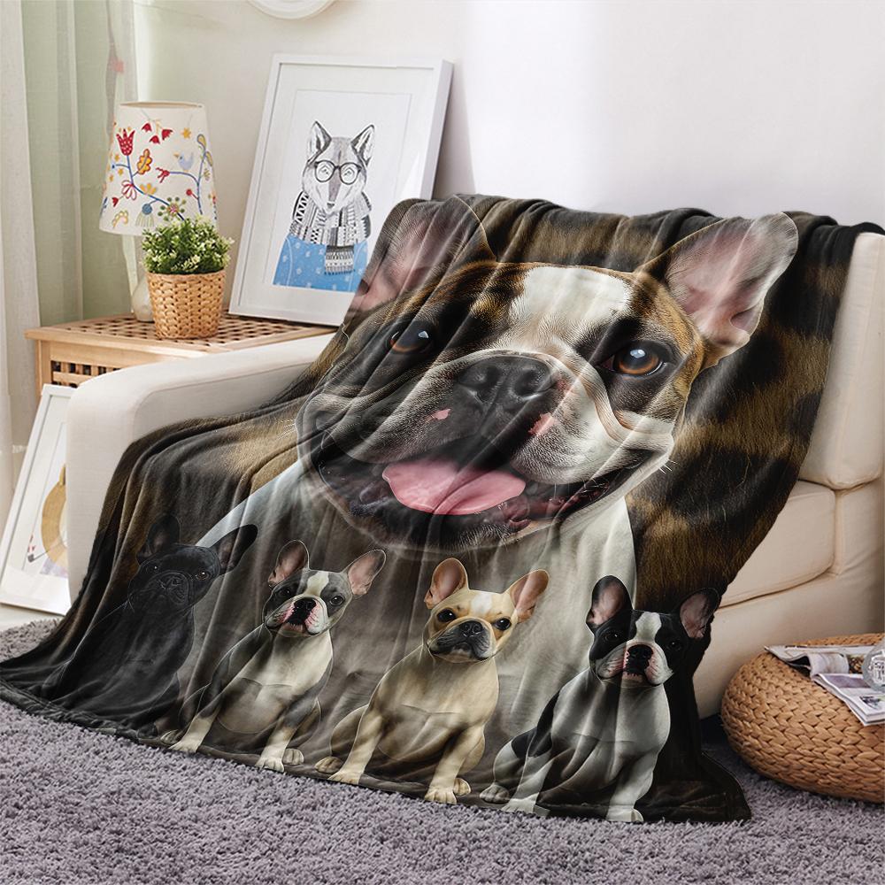 1Pc French Bulldog Print Flannel Blanket, High quality Comfortable for All Seasons, Home Decor, Warmth and Comfort, Perfect for Gifts
