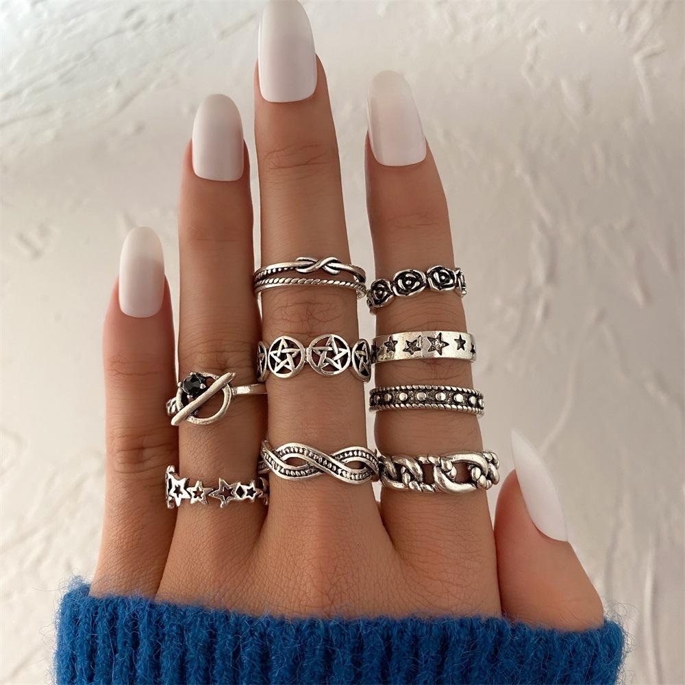 Vintage Distressed Butterfly Snake-shaped Ring Set - Multi-jointed Open-ended Set Ring Set