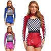Damen glitzernder pailletten karierter Patchwork Rennfahrer Overall