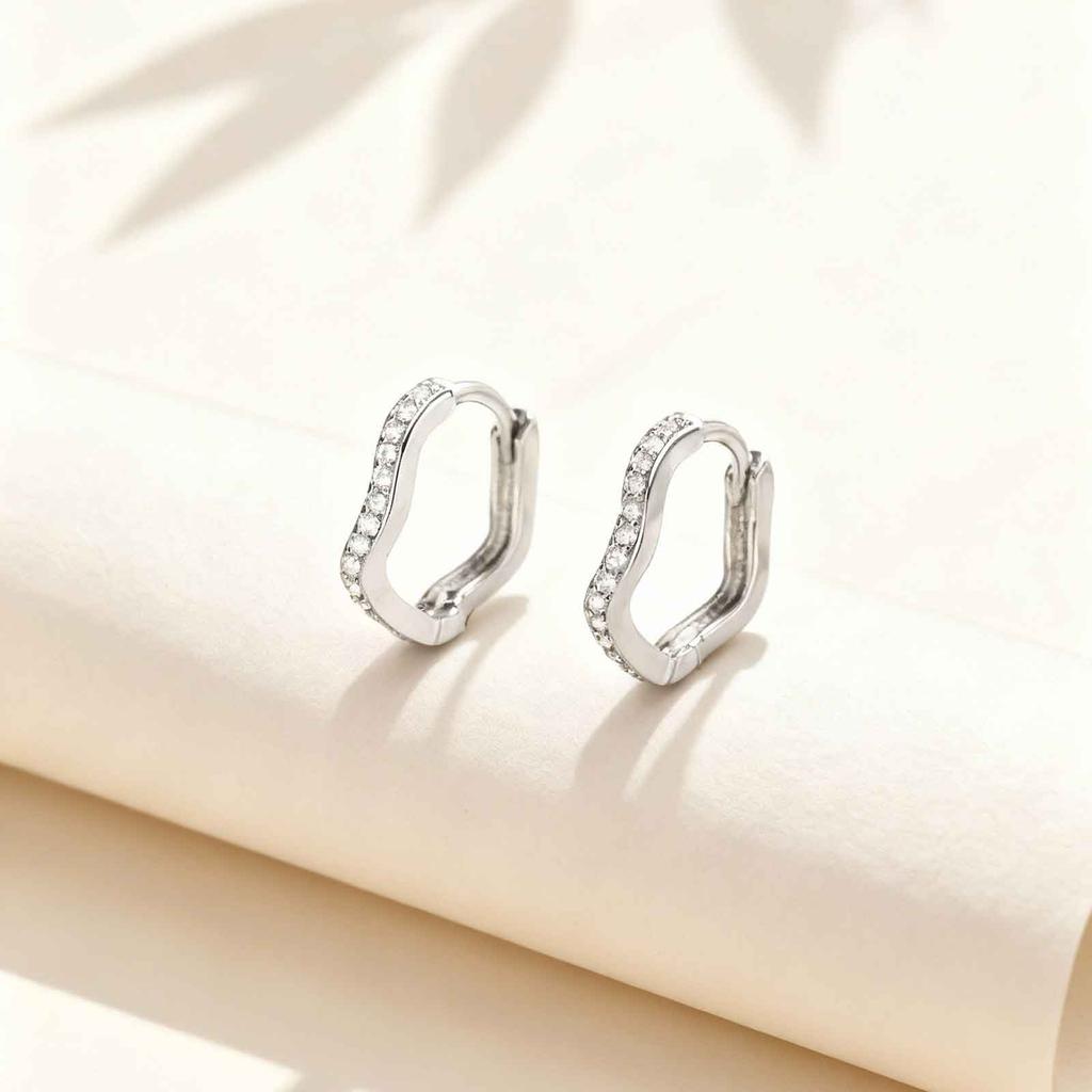 Chic Zircon Wave Earrings for Women,Silver Color Geometric Heart Shape Hoop Earrings,Elegant Party Jewelry Gifts