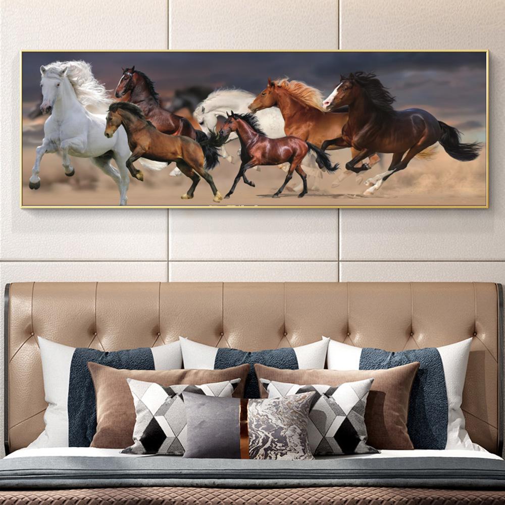 

Картина на холсте с изображением семи бегущих лошадей, плакаты на скандинавскую тему и принты, настенные художественные фотографии для гостиной, домашний декор, без рамки 50*150cm