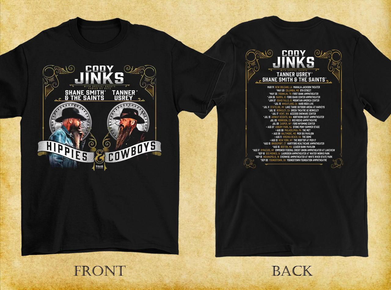 2 Sides Cody Jinks 2026 Hippies & Cowboys Tour Shirt Black Unisex S-5XL E1739 S