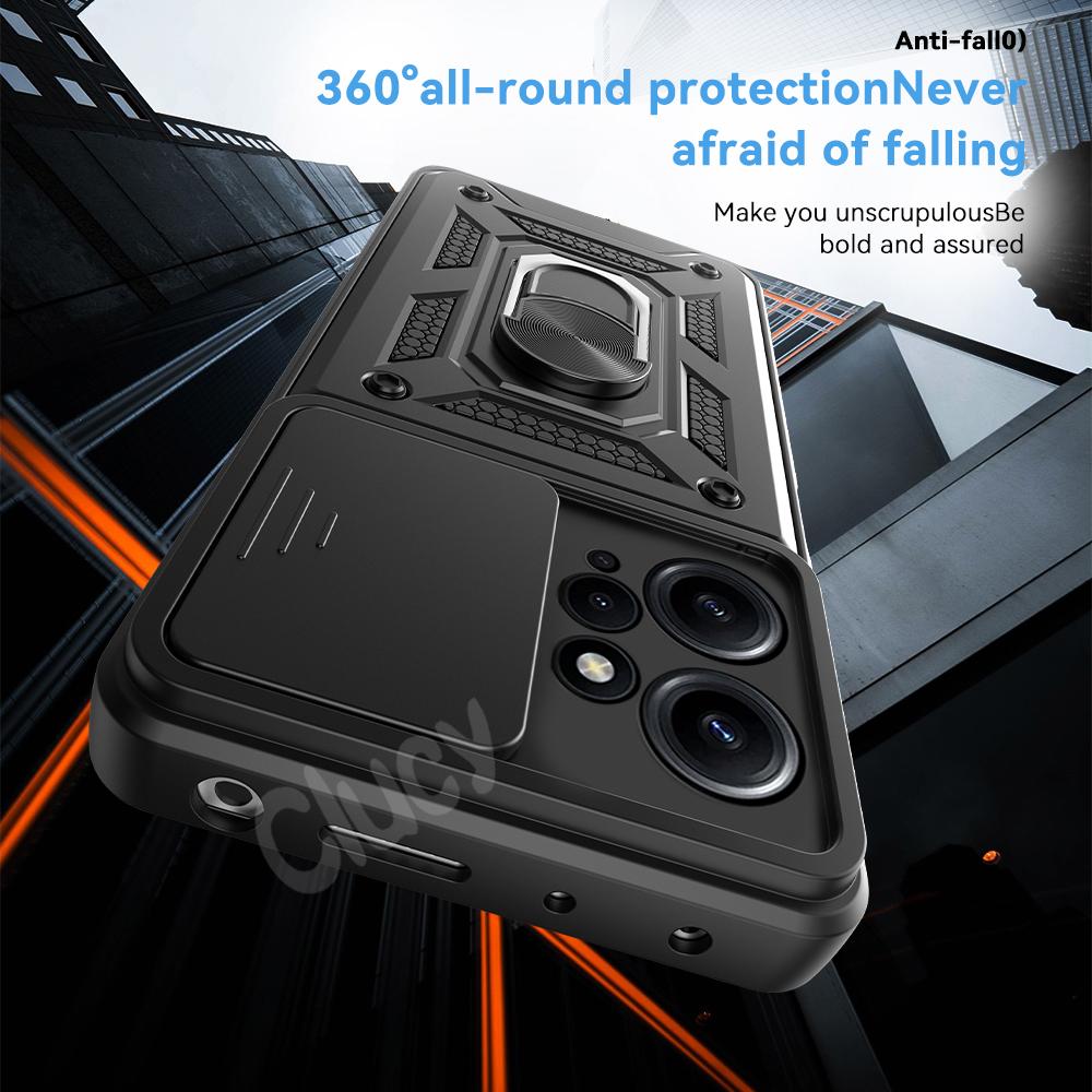 For Redmi Note 12 4G 5G Camera Shockproof Armor Case For Redmi Note 13 12 Pro Plus Car Magnetic Holder Ring Protect Cover