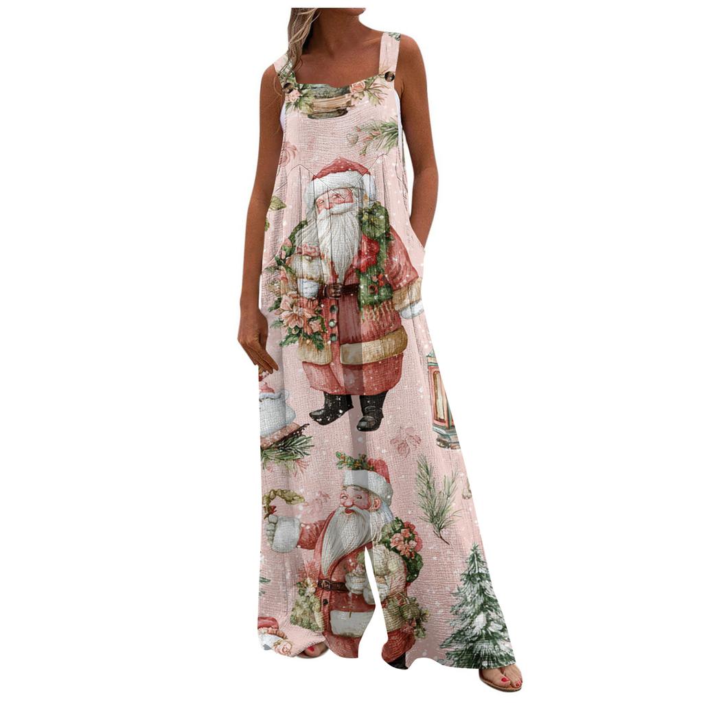 Damen Weihnachten Print Einfarbig Weites Bein Trägerlos Tanktasche Lässiger Einteiler