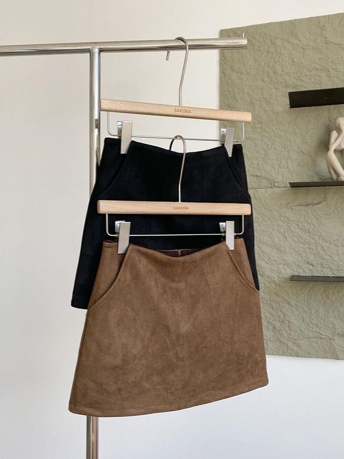2025 Autumn/Winter Korean Retro Low-Rise Suede Plush Hip-Hugging Skirt for Women