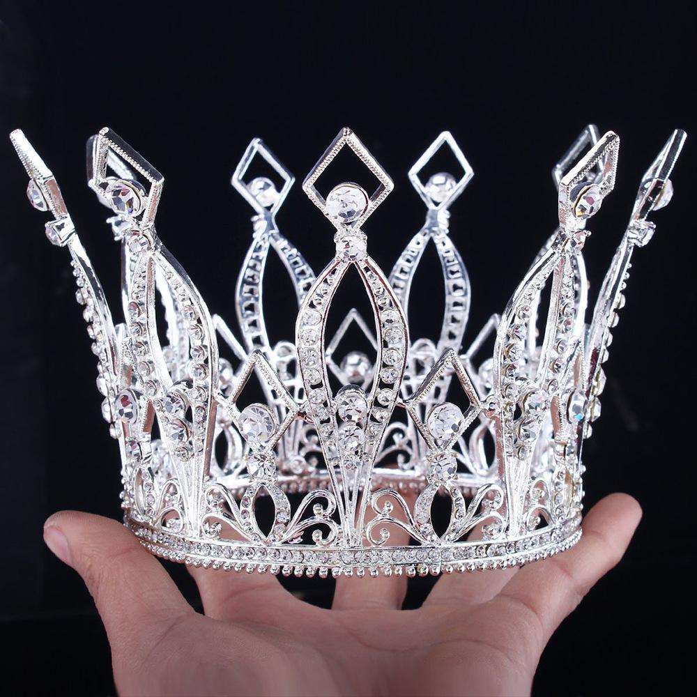 Bride's Full Round Crown Tiara Alloy Diamond Three-dimensional Queen Crown Phoenix Crown Tiara Hair Accessories