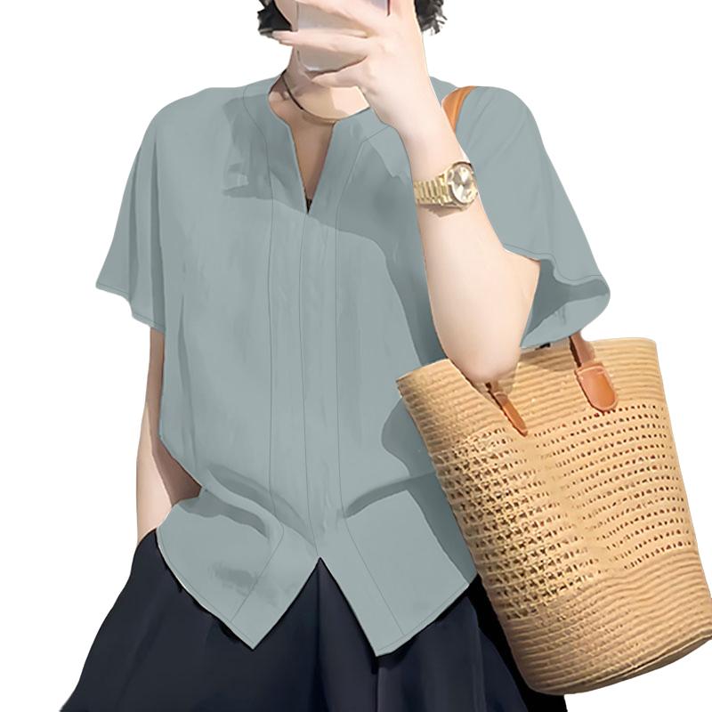 

ZANZEA Женская повседневная блузка с V-образным вырезом, свободного кроя, с коротким рукавом, летняя 4XL серый