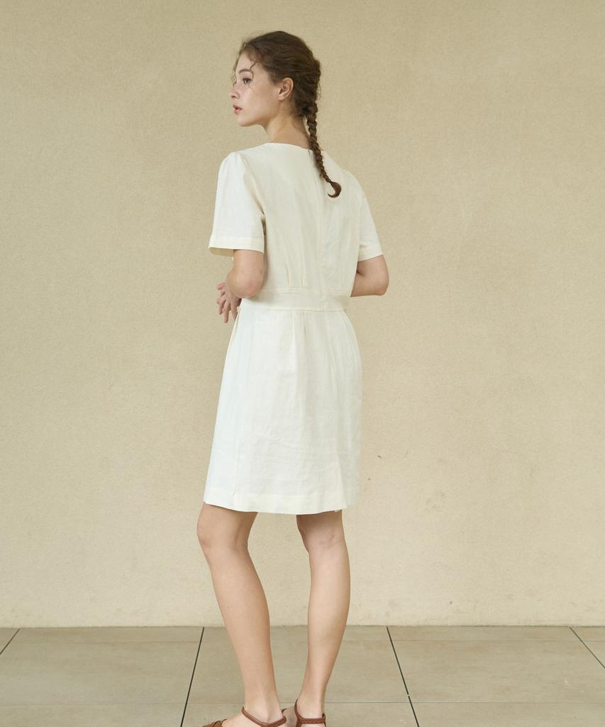 WIOE Linen Shirring Dress_Beige