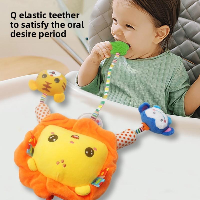 Plüsch-Baby-Autokopfstützen-Rasselspielzeug mit visueller und akustischer Stimulation für Neugeborene und Säuglinge