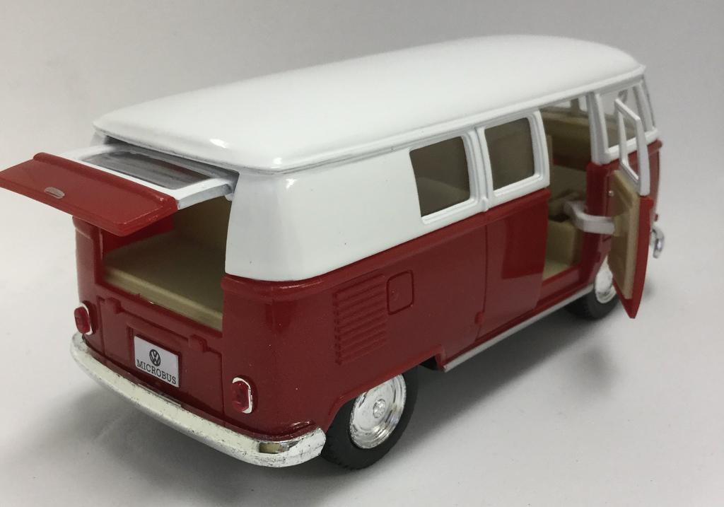 KiNSMART 1/32 Scale 1962 Volkswagen Bus Pullback Diecast Car (White x Red)