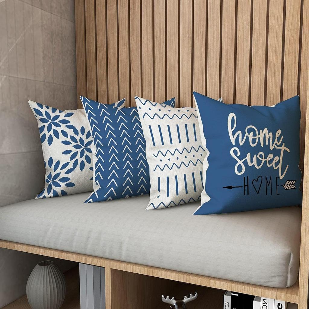 Modern Light Blue Pillow Covers Linen Fabric Cushion Covers For Sofa Couch Bed Car Living Room Bedroom Outdoor Home Decor