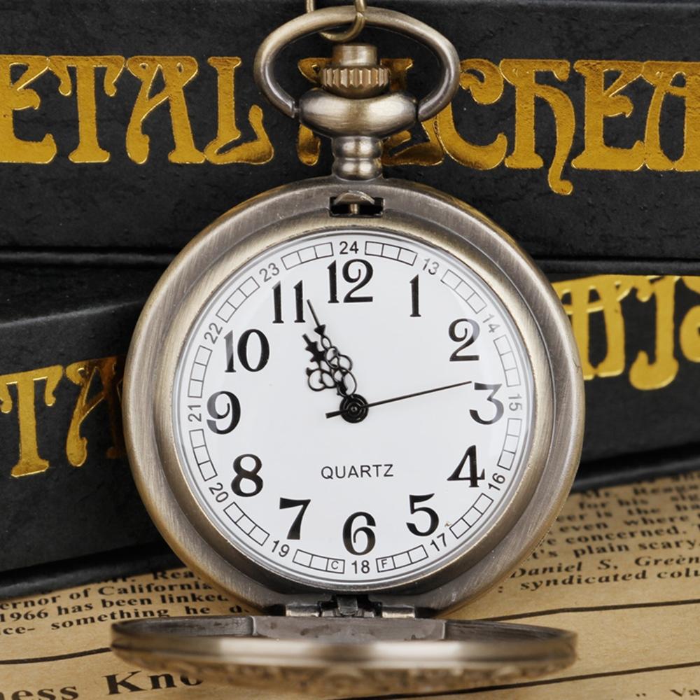 Quartz Pocket Watch Vintage Bronze Necklace With Chain Pocket Fob Watches Steampunk Pendant CF1482