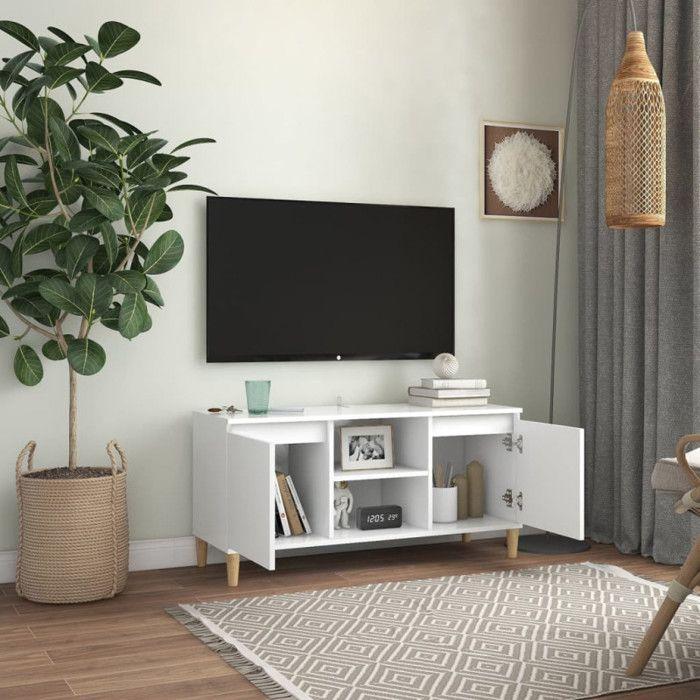 VidaXL Meuble TV avec pieds en bois massif Blanc 103,5x35x50 cm
