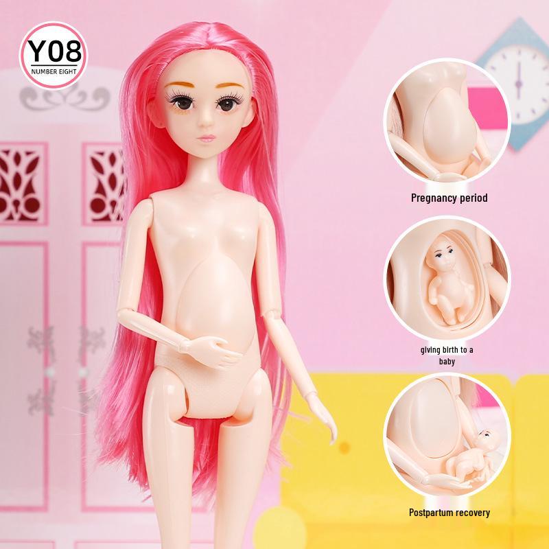 30CM Pregnant Doll with Real Eyes & Long Eyelashes – Multi-Jointed Nude Doll Body