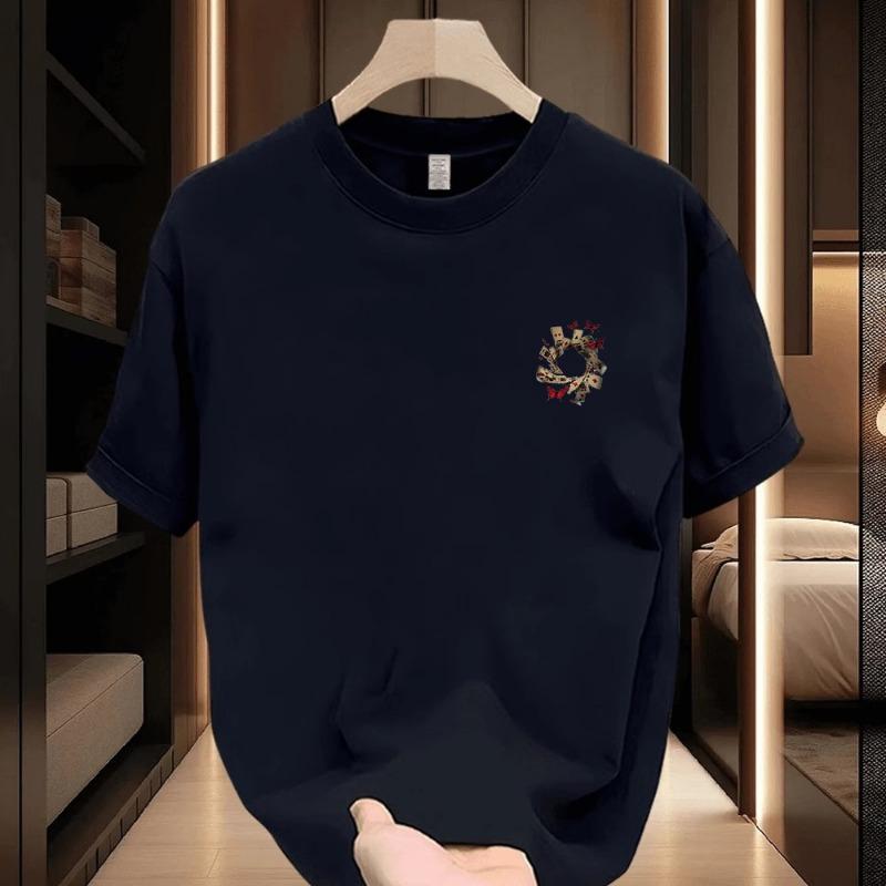 Men Casual Fashion Short Sleeve Playing Card Print Cotton T Shirt Daily Top