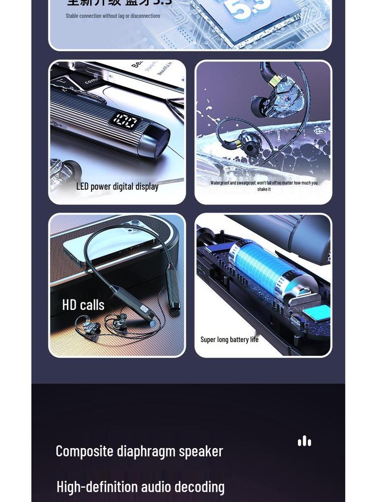 Sport Neckband Bluetooth Headphones with Noise Cancelling, Long Battery Life, Large Capacity & Digital Display