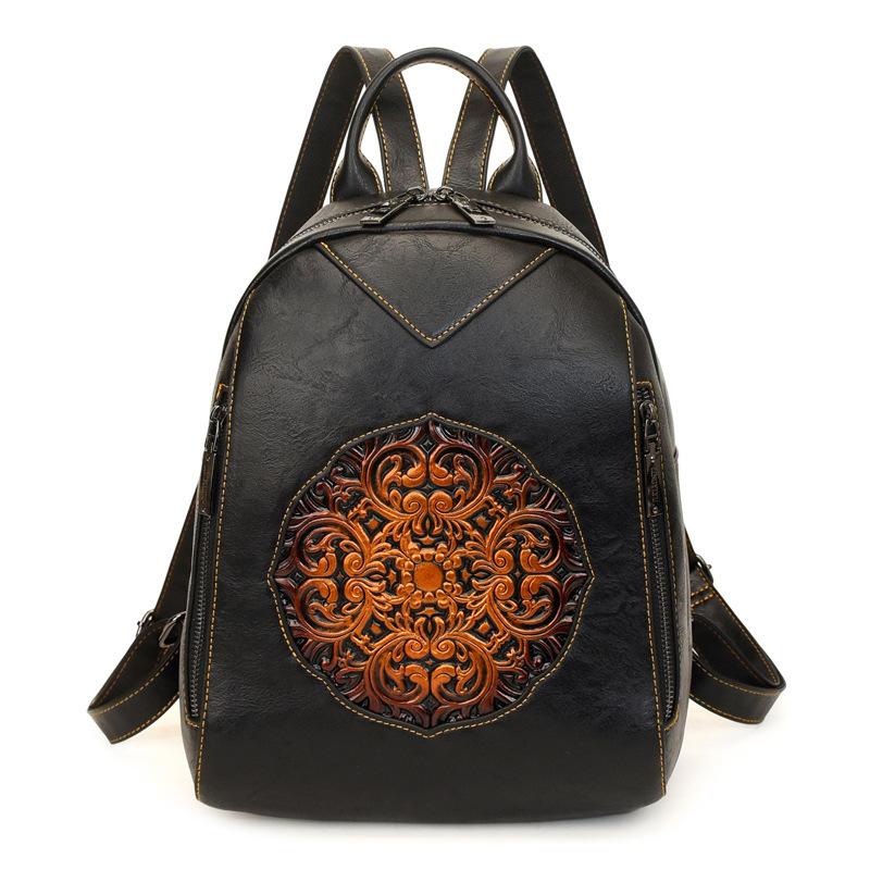 Women's Vintage Embossed PU Leather Backpack, Convertible 3-Way Casual Daypack, Lightweight Commuter Travel Backpack Purse