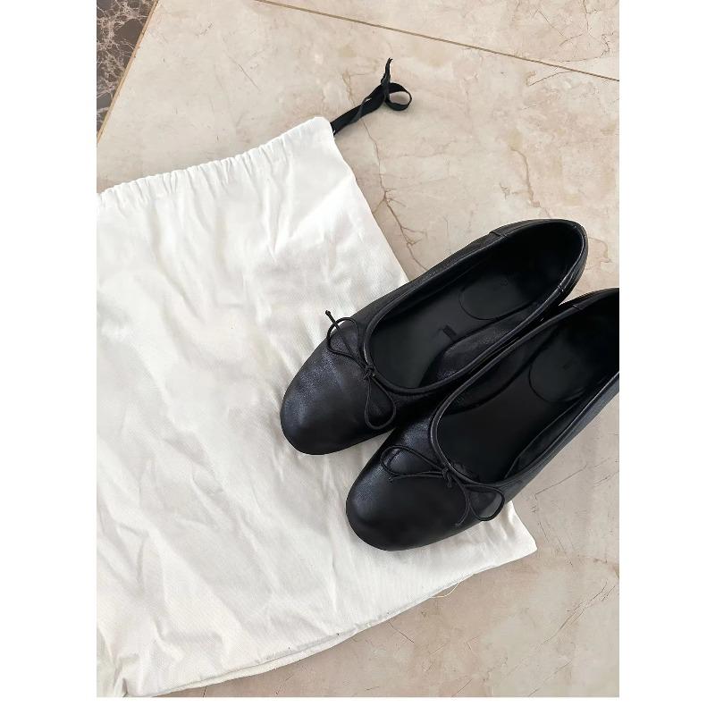 Elegant Bowknot Ballerina High Heels Women's Flat Round Toe Comfort Slip-On Ladies Loafers Leather Single Shoes