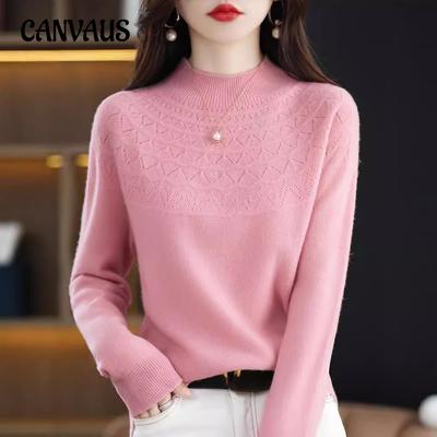 Half High Neck Hollow Half Flower Women's Autumn and Winter Knitwear Loose Sweater