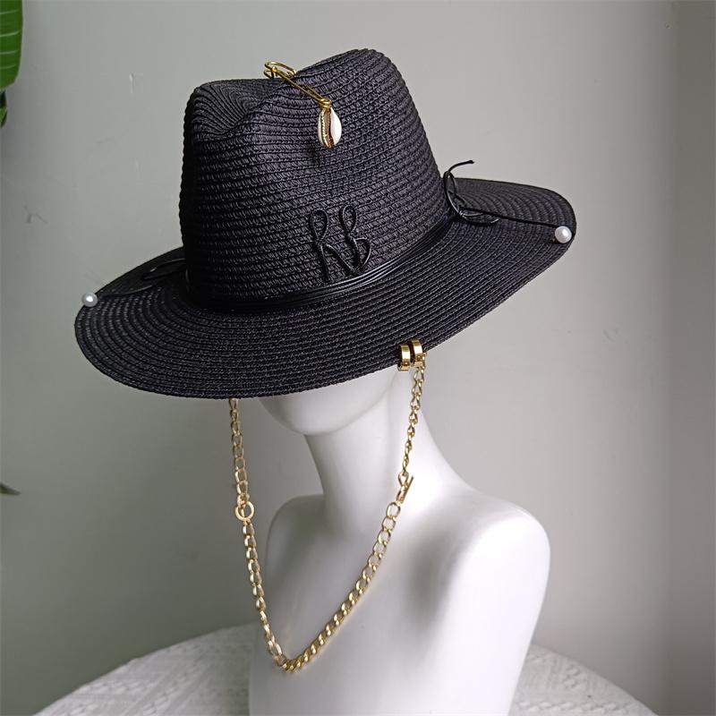 

2025 Fashion RB Letter Cowboy Straw Hat Women and Men Summer Panama Jazz Hat Outdoor Holiday Beach Sun Hat sale 1 PCS