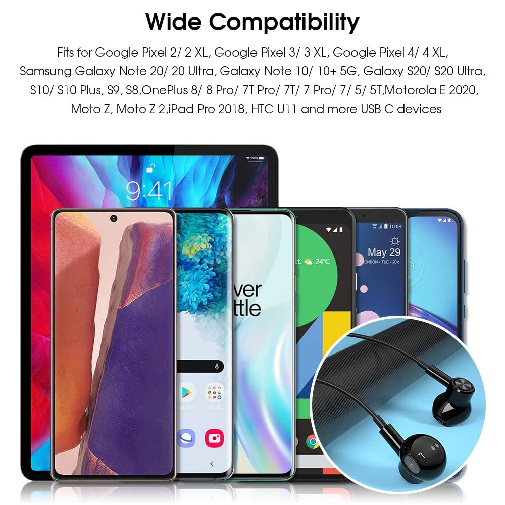 wired USB Type C magnetic compatible with iPhone 16 15 Pro max Pro Air 4 mini Pixel 8a Pro with calls heavy bass DAC HiFi sound remote control black