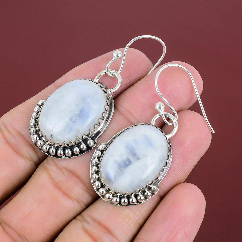 Rainbow Moonstone Earring 925 Sterling Silver Earring Top Quality Gemstone Earring Handmade Jewelry Latest Design Earrings Anniversary Gifts