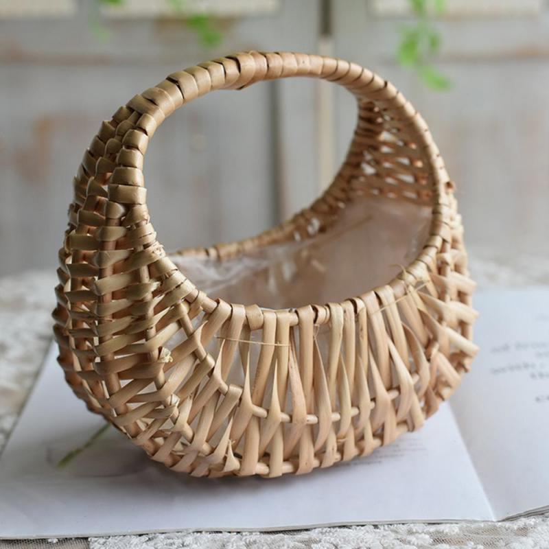 

Корзина для цветочной композиции, плетеная корзина в форме полумесяца, плетеная корзина с ручкой, свадебные цветочные корзины для девочек, прочная корзина для пикника