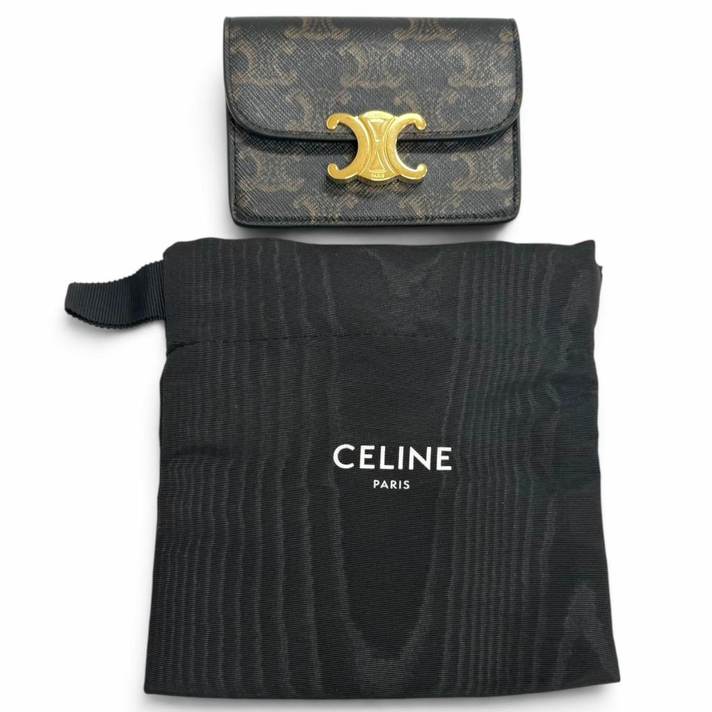 Excellent CELINE Card Case Triomphe Tan leather mens 10N062DB7 Used
