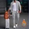 Men Thickened Waffle Turn Down Collar Long Sleeve Jacket And Pants Casual Two Piece Set