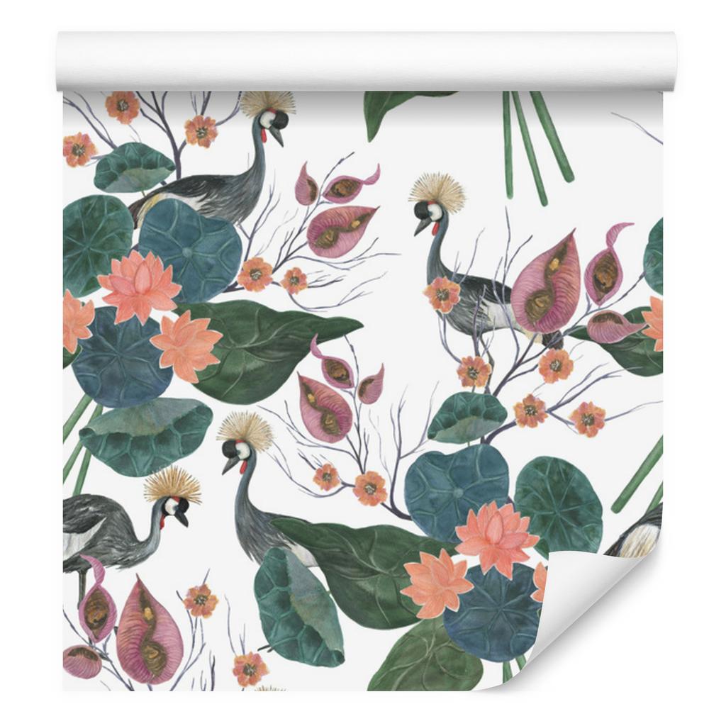 Cranes Among Flowers Wallpaper for Living Room and Bedroom 50x1000