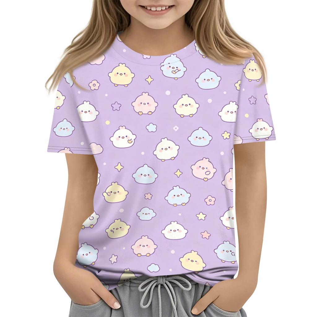 Kids Animal Print Crew Neck Short Sleeve Casual Loose Fit T Shirt Top Comfortable Soft Fabric Suitable for Everyday Wear