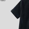 INCERUN Men Zip-up Neck Short Sleeve Texture Rib Casual T-Shirts Tops
