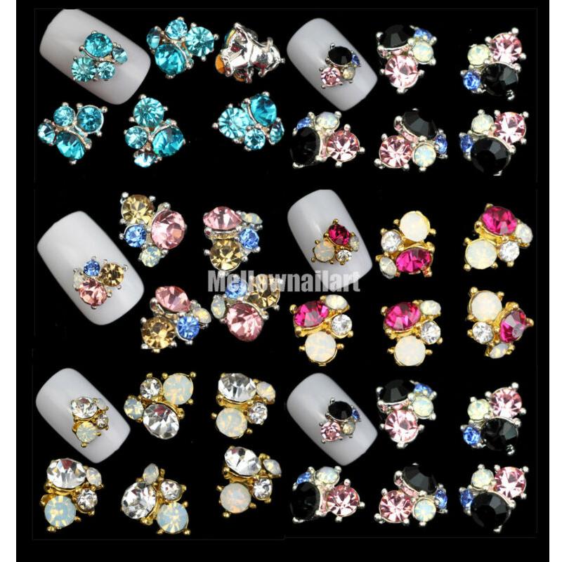 10 st 3D metalliska strass Crystal Nail Art Tips Dubbar Glänsande telefondekor DIY