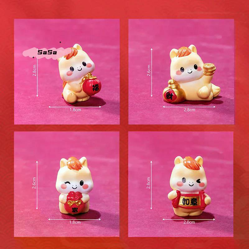 2026 New Year Cartoon Lucky Horse Figurines Miniatures Micro Landscape Home Desk Decorations Room Decor Gift Ornaments
