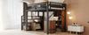 Metal Loft Bed 140 x 200 cm, Unique Safety Enclosure with Window, Safety Ladder with Locker, Black, Old SKU is LDB00359AAB