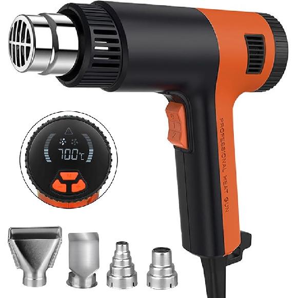 Heat Gun 2000W,6.56Ft UL Cord, Variable Temperature Control 122℉~1292℉, Fast Heat Hot Air Gun with 4 Nozzles, Overload Protection, for