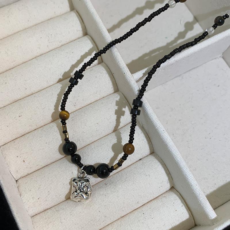 Retro Heart-shaped Bow Pendant Necklace for Women, New Chinese-style Zen-inspired Feather Peace Pendant
