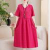 Women's Plus Size Cotton Linen Dress, Loose V-Neck Casual Summer Midi Dress with Pockets (XL-5XL)