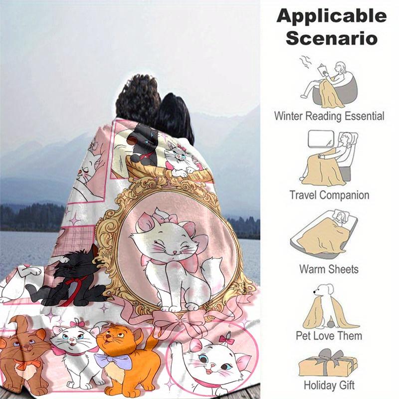 1pc, Marie Cat (3) Home Decor Flannel Blanket Perfect Gift for Bedroom, Living Room, Travel, Camping, Car
