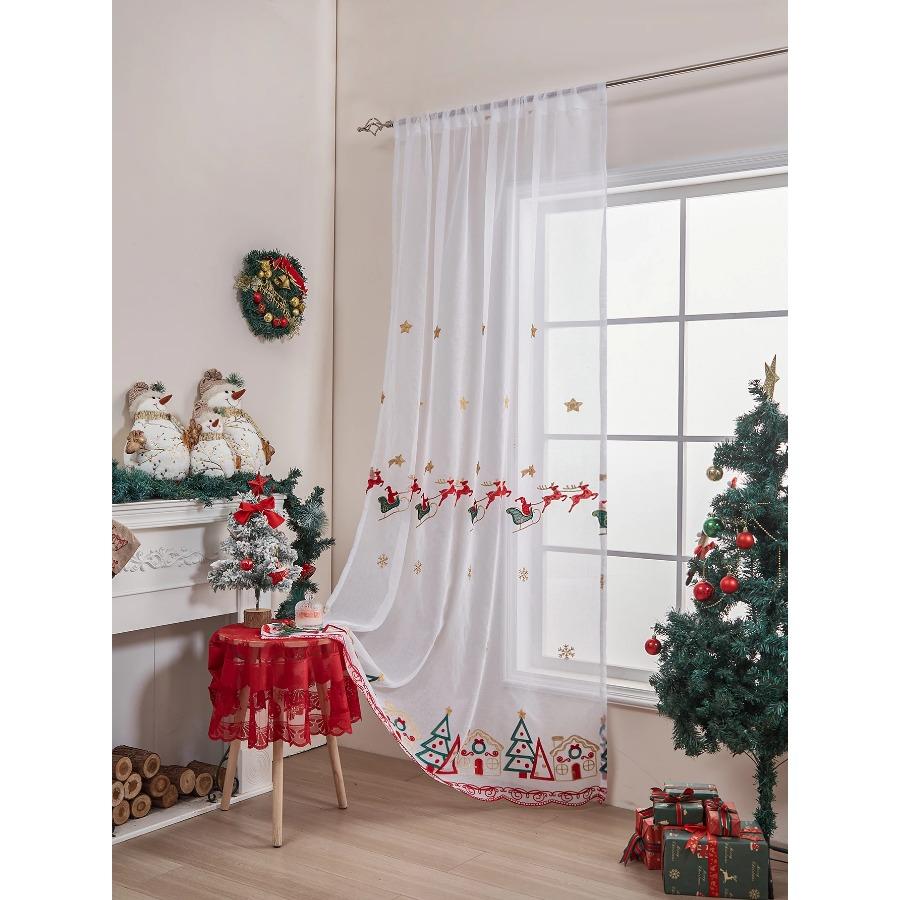 Christmas Curtains 84 Inch Length for Living Room 1 Panels Set Holiday Poinsettia Sheer Decorations Buffalo Plaid Decor