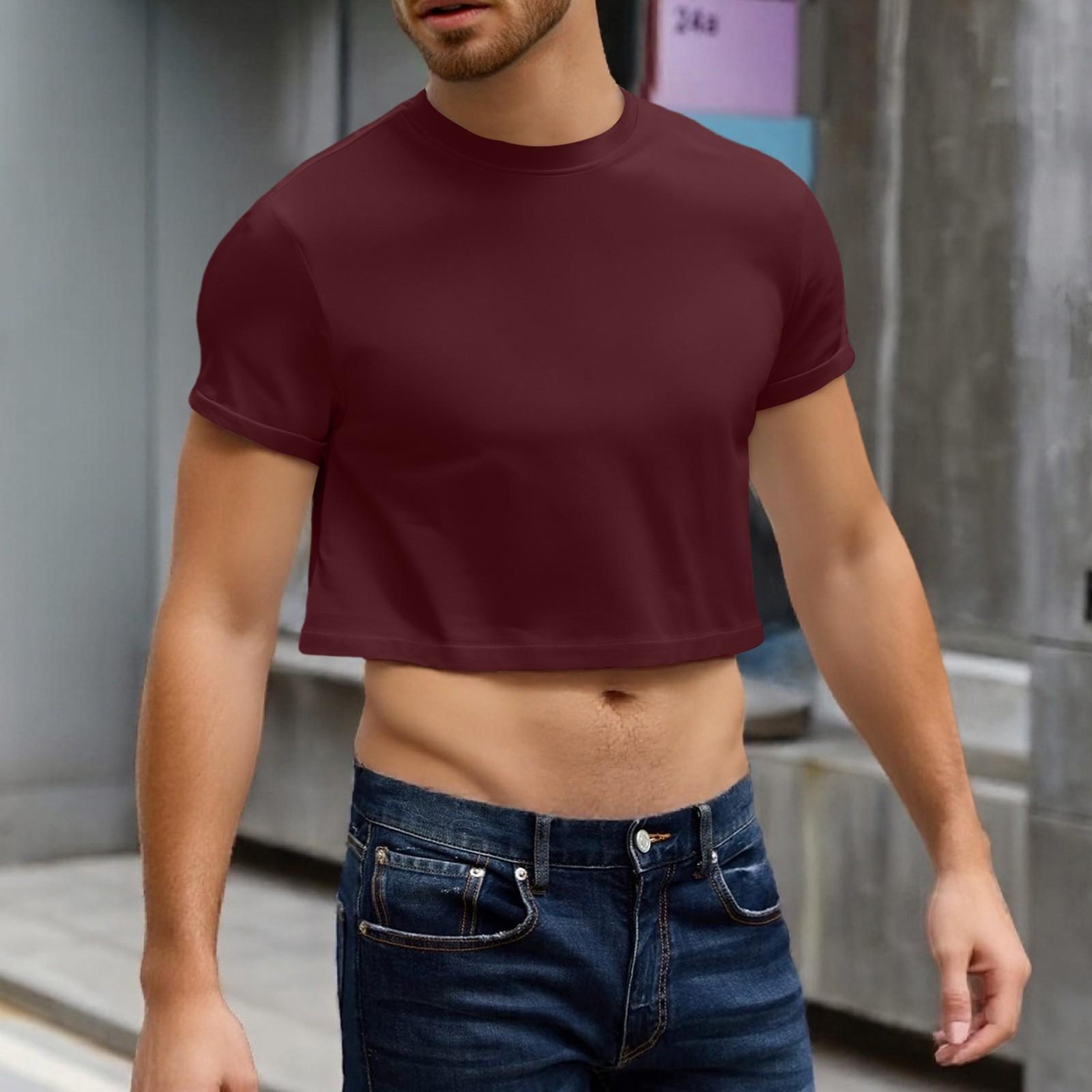 

Мужской полукрой повседневный пляжный топ с круглым вырезом и короткими рукавами S винный