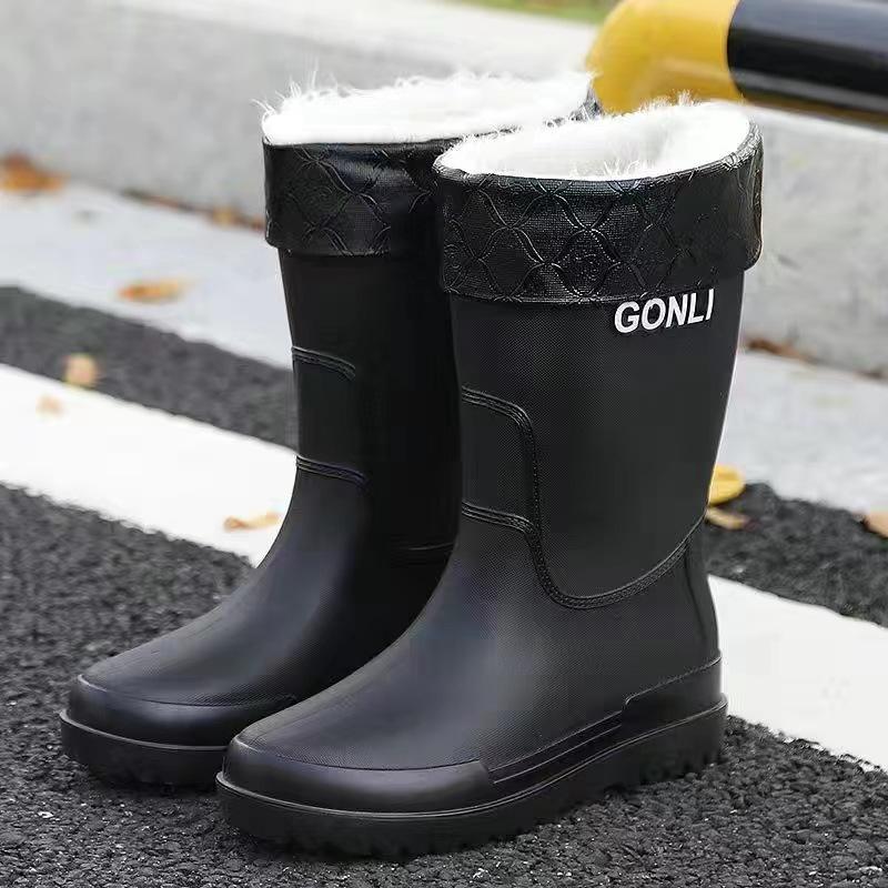 Medium Tube Rain Shoes Men's High Tube Thick-soled Non-slip Waterproof Shoes Men's Fashion Rain Boots Fishing Water Boots Thermal Rubber Shoes Fashion