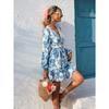 Women's Lace Trim V Neck Floral Print Mini Dress, Long Sleeve Casual Vacation Boho Ruffle Hem Beach Dress for Women