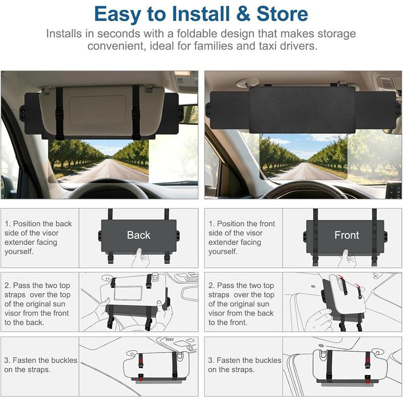 Car Sun Visor Extender, Polarized Anti Glare Sun Blocker Visor Extension Attachment HD Vision Day Night Safe Driving Auto SUV