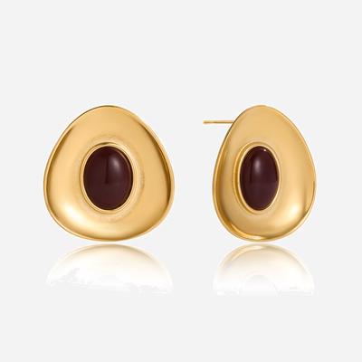 Youthway Fashionable Red Resin Geometric Concave Earrings Stainless Steel Gold Color-Plated Women'S Stud Earrings