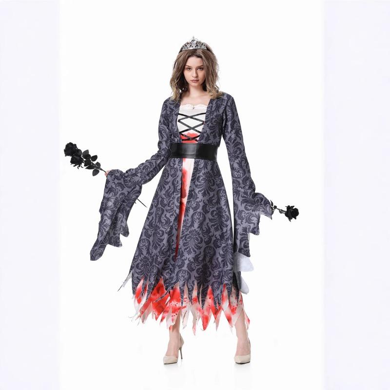 Halloween Costume Masquerade Horror Skeleton Vampire Bride Zombie Bloodstained Princess Dress Woman