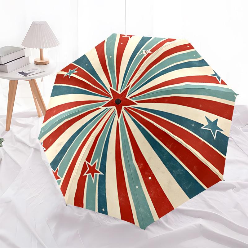 1PC Stars and Stripes Automatic Folding Umbrella Portable Collapsible 8-Rib Umbrella for All Seasons, Casual Outdoor Accessory, A26