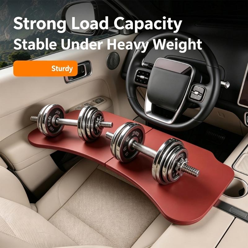 Temporary Car Work Tray with 2-Panel Tabletop for Reading and Item Placement Inside Parked Vehicle Cabin